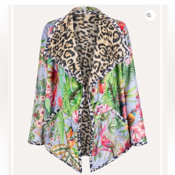 NWT Johnny Was reversible Sherpa leopard print and floral jacket. VERY ROOMY. - Picture 3 of 8